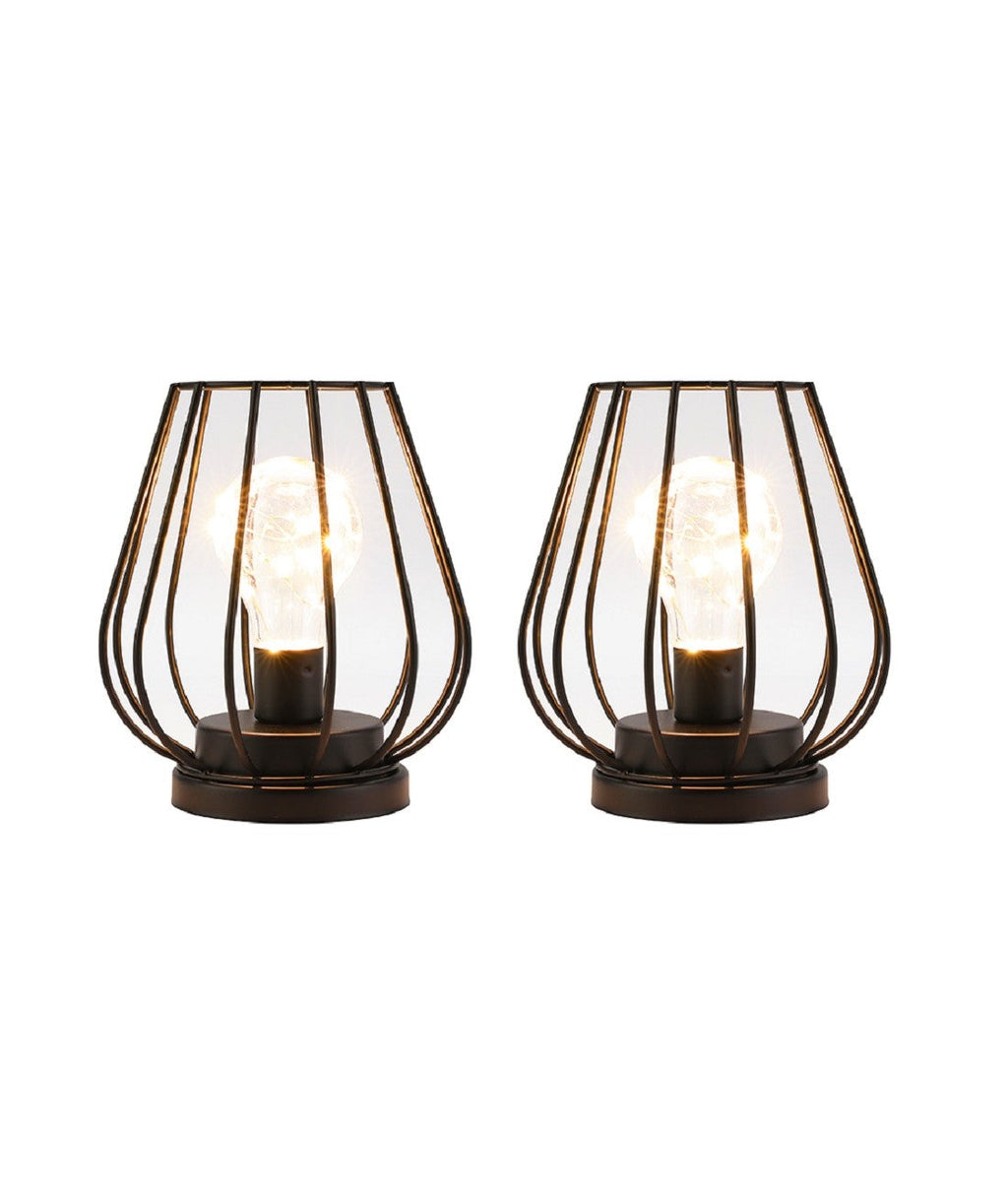 7'' Tall Metal Lamp Mini Cage Shape Cordless Table Battery Lanterns(Set of 2)