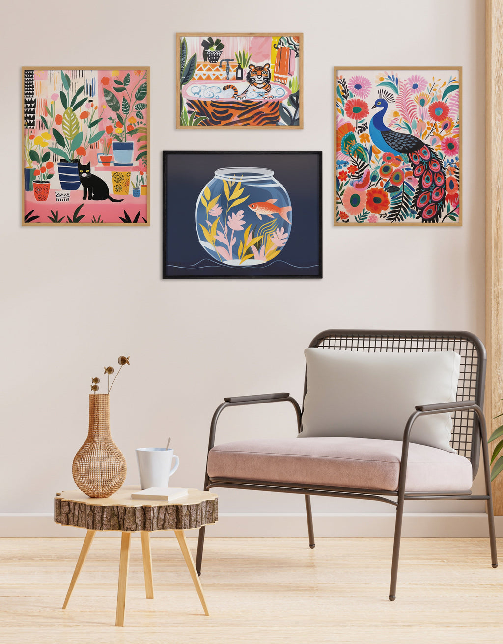 Gallery Bold Maximalist Tiger in Bubble Bath Print by The Creative Bunch Studio