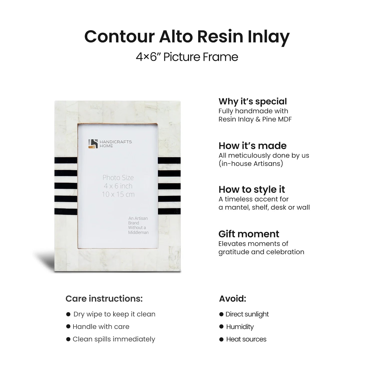 Contour Lado Black Stripe Resin Inlay Picture Photo Frame size 4x6 & 5x7